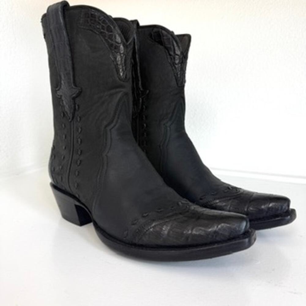 Stallion Boot Co. Black Calf and Caiman‎ Gallegos Handmade Cowboy Boots Size 6.5
